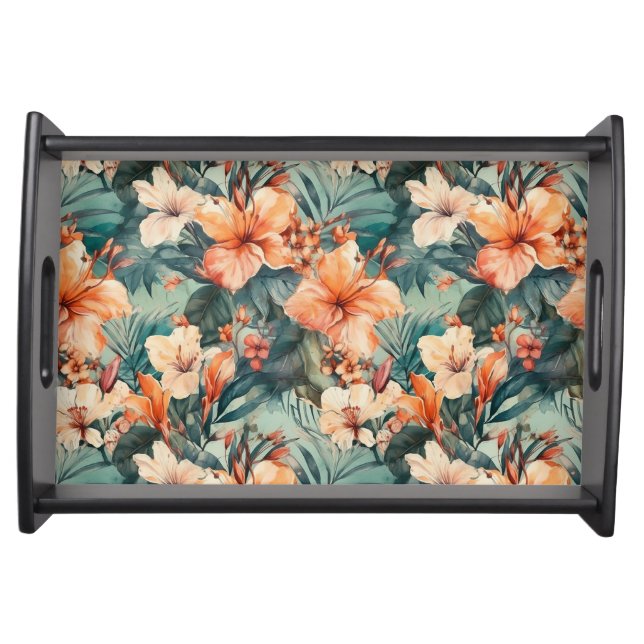 Bold Tropical Hibiscus Print Small Serving Tray (Front)