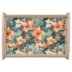 Bold Tropical Hibiscus Print Small Serving Tray