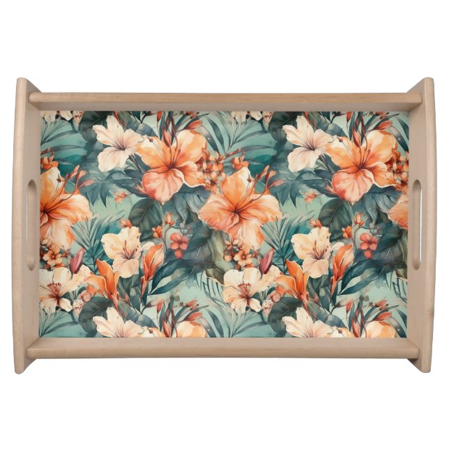 Bold Tropical Hibiscus Print Small Serving Tray (Front)