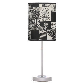 Bold Tropical Monochrome Floral Pattern Table Lamp