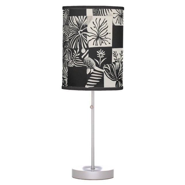 Bold Tropical Monochrome Floral Pattern Table Lamp (Front)