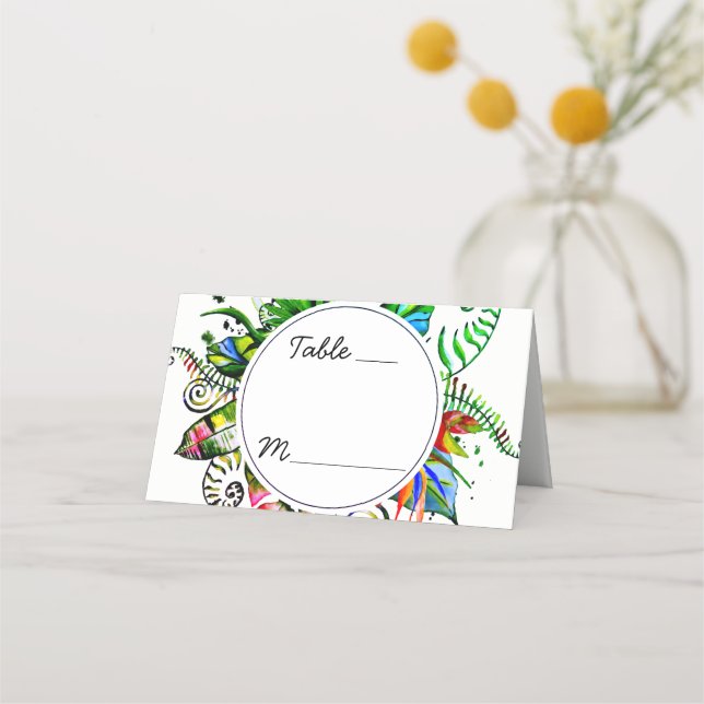 Bold Tropical Palm Leaf Botanical Table Number Place Card (Front)