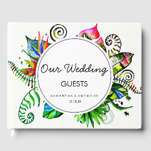Bold Tropical Palm Leaf Wreath Wedding Monogram Guest Book
