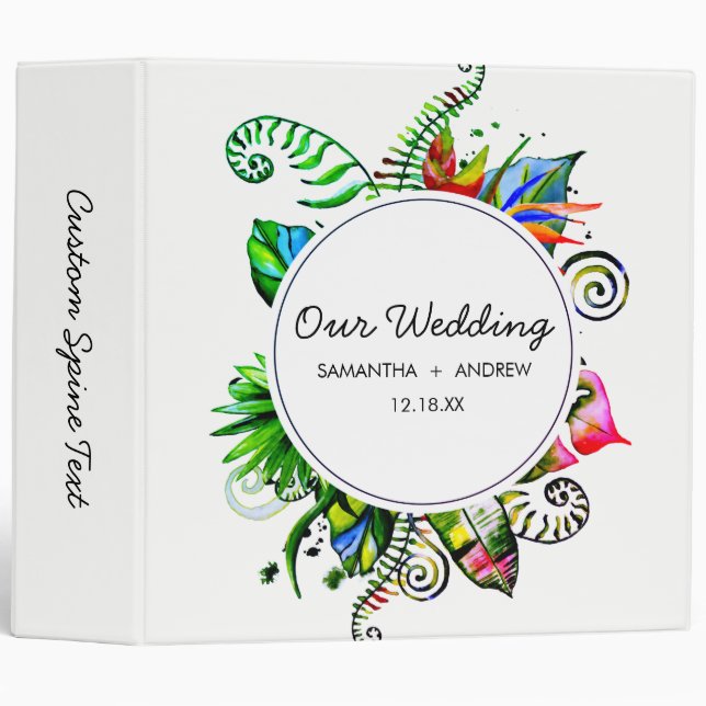 Bold Tropical Palm Leaf Wreath Wedding Photo Album 3 Ring Binder (Front/Spine)