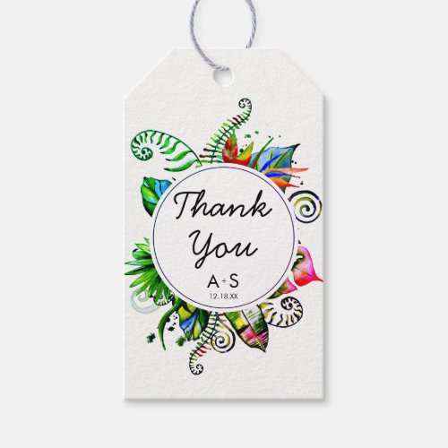 Bold Tropical Palm Leaf Wreath Wedding Thank You Gift Tags