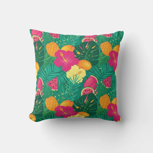Bold Tropical Paradise Seamless Pattern Throw Pillow (Front)