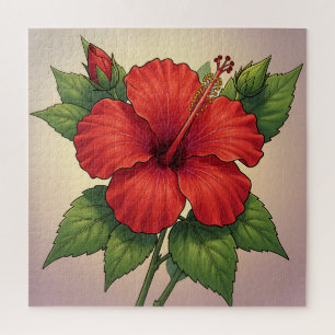 Bold Tropical Red Hibiscus Jigsaw Puzzle