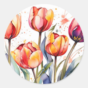 Bold Tulip Blooms Colorful Modern Classic Round Sticker