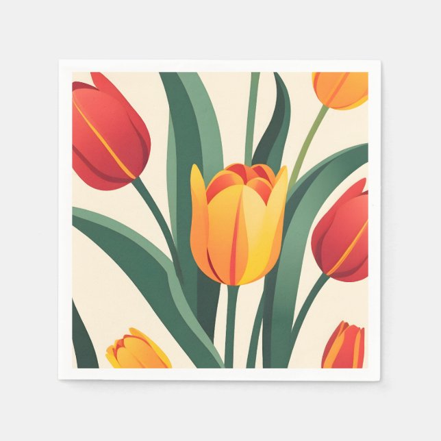 Bold Tulip Illustration Napkins (Front)