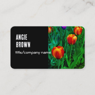 bold  tulips  flower photography on black  business card