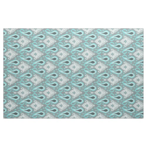 Bold Turquoise Blue Gray Ikat Tribal Art Pattern Fabric