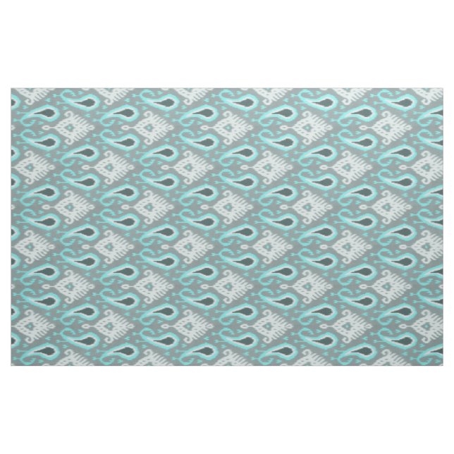 Bold Turquoise Blue Gray Ikat Tribal Art Pattern Fabric (Fat Quarter)