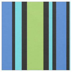 Bold Turquoise Blue Green Black Stripes Fabric