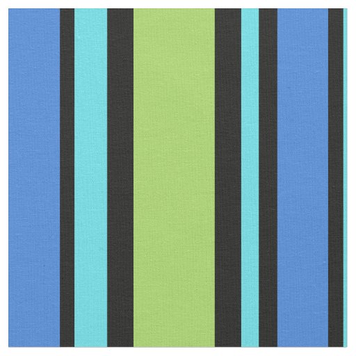 Bold Turquoise Blue Green Black Stripes Fabric