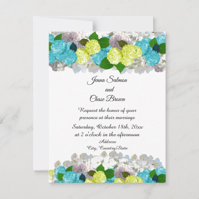 Bold Turquoise Yellow Mixed Flowers Invitation (Front)