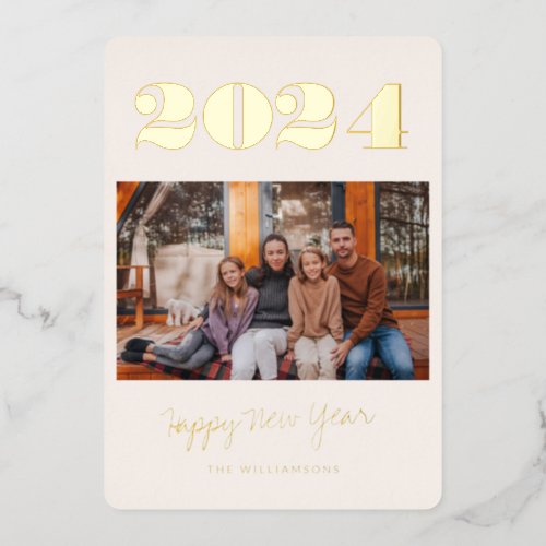 Bold Two Photo 2023 New Year Glam Stylish Gold Foil Holiday Card