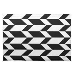 Bold Two Tone Arrow Chevron Stripe Black & White Cloth Placemat
