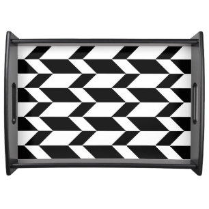 Bold Two Tone Arrow Chevron Stripe Black & White Serving Tray