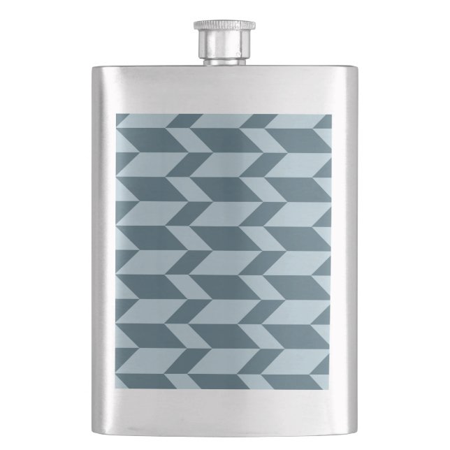 Bold Two Tone Arrow Chevron Stripe Blue Tones Flask (Front)