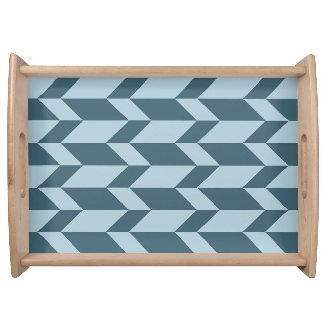 Bold Two Tone Arrow Chevron Stripe Blue Tones Serving Tray (Front)