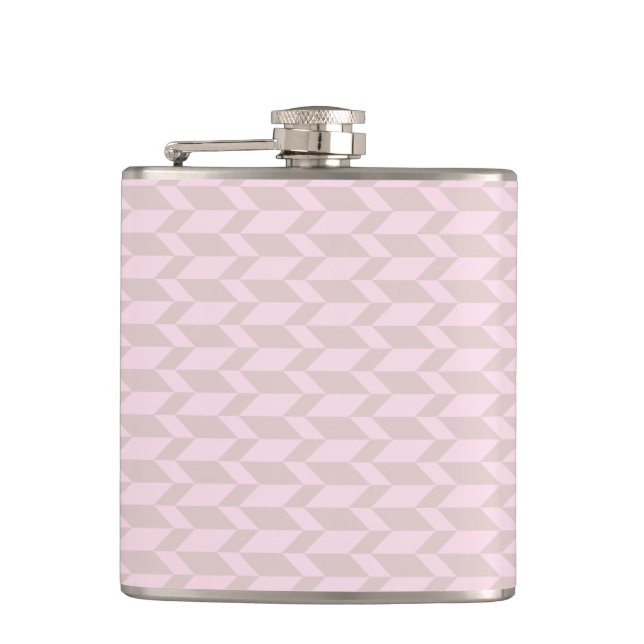 Bold Two Tone Arrow Chevron Stripe Neutral Pinks Flask (Front)