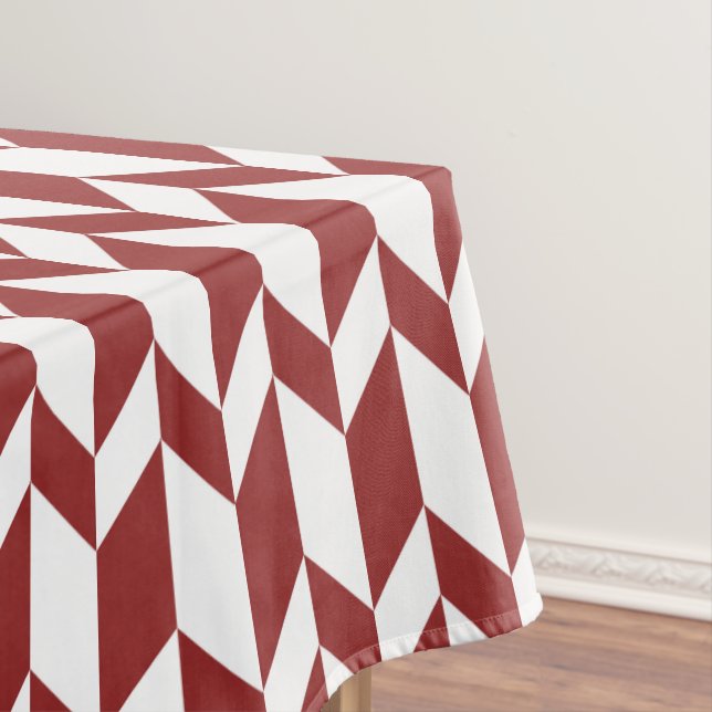 Bold Two Tone Arrow Chevron Stripe Red White Tablecloth (In Situ)