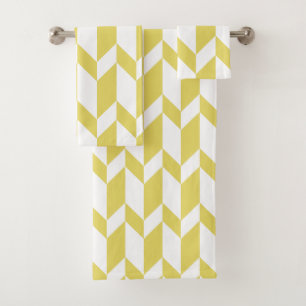 Bold Two Tone Arrow Chevron Stripe Yellow White Bath Towel Set