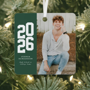Bold Type 2026 Green White Photo Graduate Metal Ornament