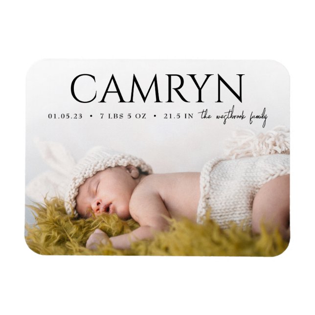 Bold Type Baby Birth Photo Announcement Magnet (Horizontal)
