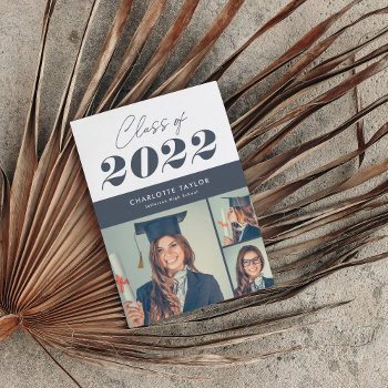 Bold Type Class Of 2022 Photo Collage Navy Announcement by NBpaperco at Zazzle