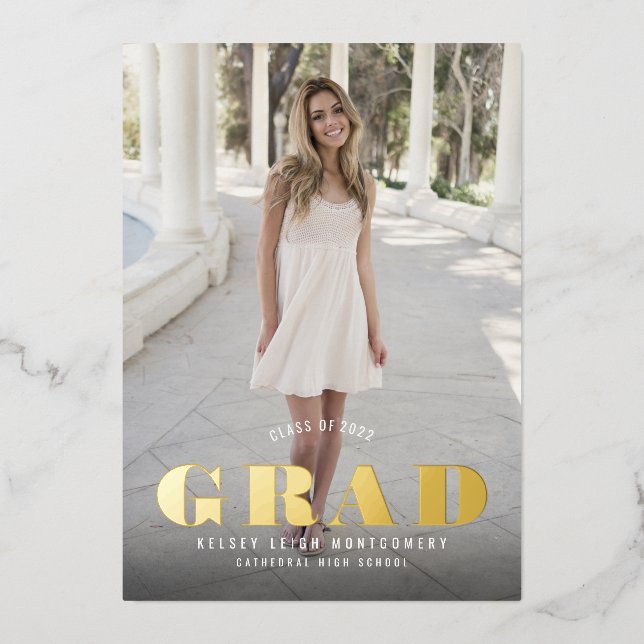 Bold Type Graduation Full Photo  Foil Invitation (Front)