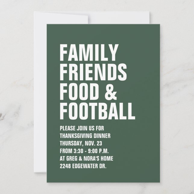 Bold type green Thanksgiving invitation (Front)