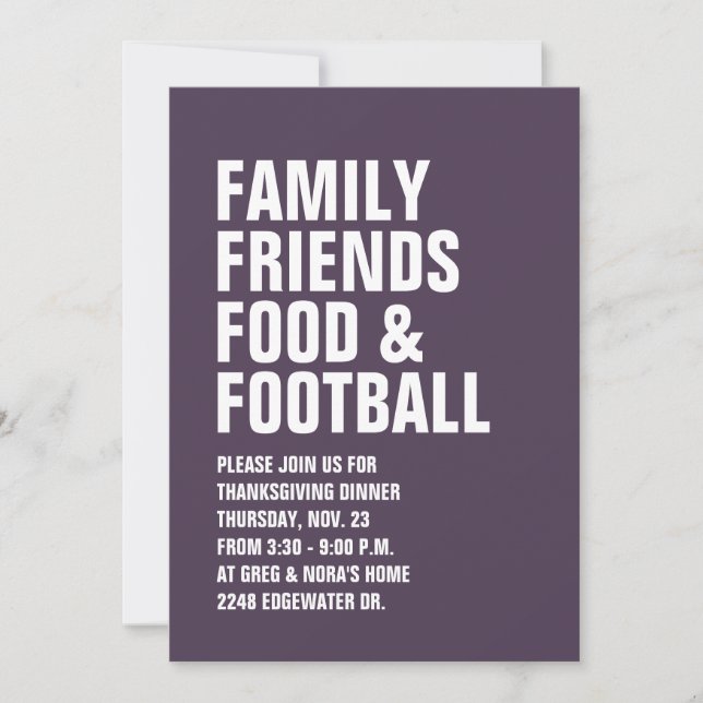Bold type plum modern Thanksgiving invitation (Front)