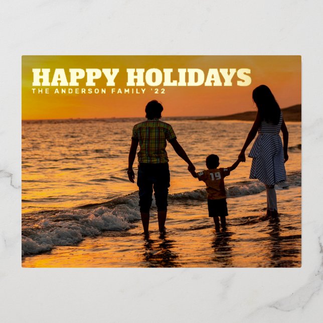BOLD TYPE TEMPLATE TEXT Happy Holidays Gold Photo (Front)