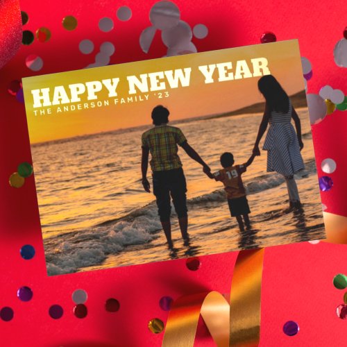 BOLD TYPE TEXT HAPPY NEW YEAR 2024 Gold Photo Foil Holiday Postcard