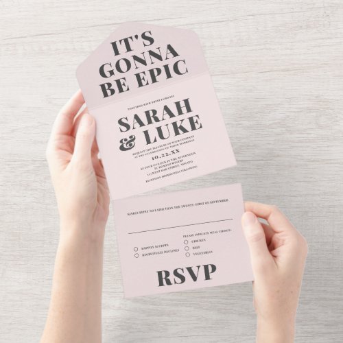 BOLD TYPE Wedding Blush Pink _ Its Gonna Be Epic All In One Invitation