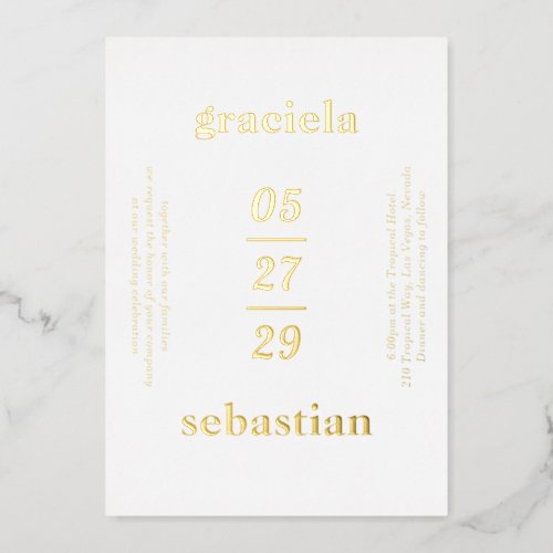 Bold Typographic Elegant Modern Wedding Foil Invitation