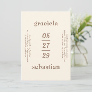Bold Typographic Neutral Mocha Modern Wedding Invitation