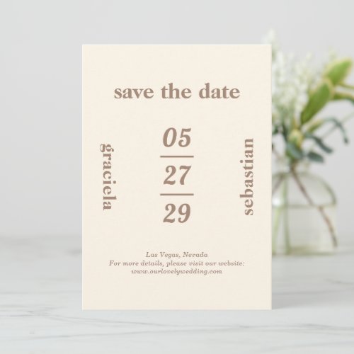 Bold Typographic Neutral Mocha Modern Wedding Save The Date
