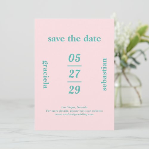 Bold Typographic Pink Teal Modern Wedding Save The Date