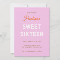 Bold typographic retro Sweet sixteen - lilac pink