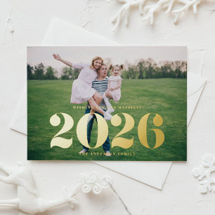 Bold Typography 2026 Horizontal Photo New Year Foil Holiday Card