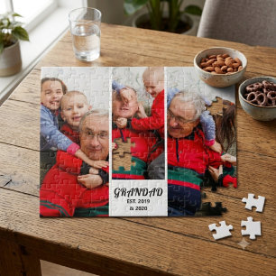 Bold Typography 3 Photo Grandad Established Jigsaw Puzzle