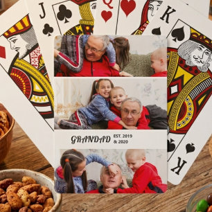 Bold Typography 3 Photo Grandad Established Poker Cards