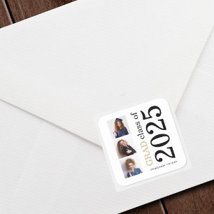 Bold Typography 3 photos White 2025 Graduation Square Sticker