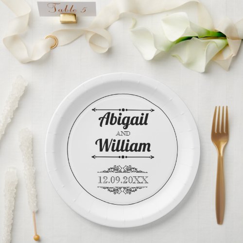 Bold typography and vintage elements wedding paper plates