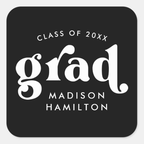 Bold Typography Black and White Graduation Square Sticker