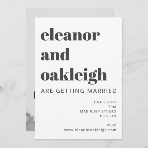 Bold Typography Black and White Photo Wedding Invitation