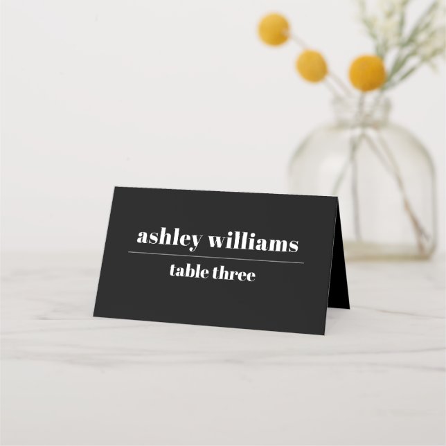 Bold typography black and white wedding place card (Front)