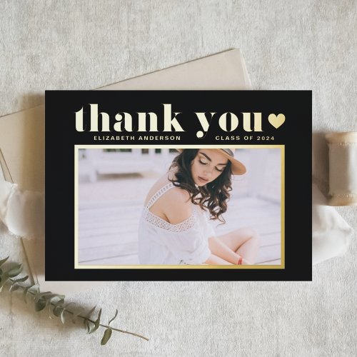 Bold Typography Black Graduation Thank You Foil Greeting Card